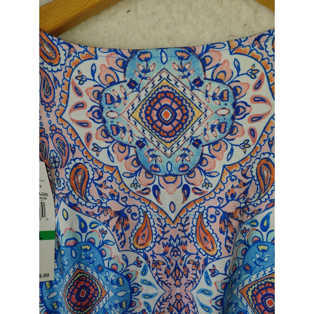 Ruby Rd Womens Blue Paisley Mandala Crochet Split Neck Bell Sleeve Top 42004 LV - Picture 5 of 5